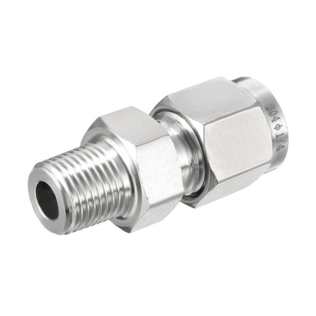 Unique Bargains Compression Tube Fitting, NPT1/8 Male x Ф1/4 Tube OD with Double Ferrules