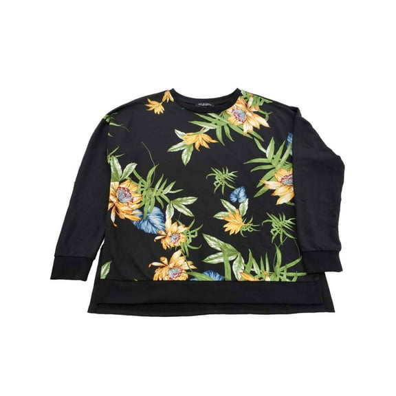 Womens Black Floral Flower Lillies Long Sleeve T-Shirt Tee Shirt Sweatshirt 2X