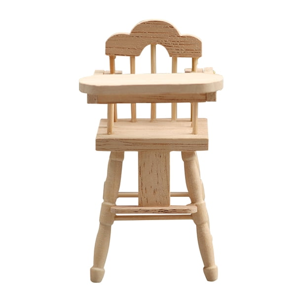 KAKOWELY Modelo de silla alta, mini casa, silla de bebé, accesorio de madera, adorno de silla alta para bebé
