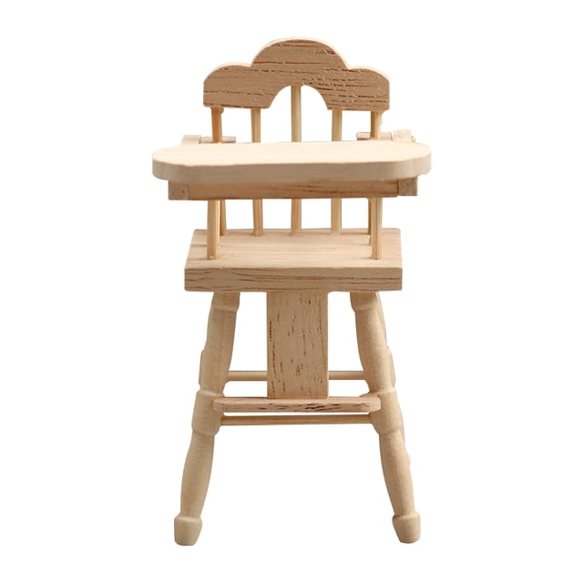 KAKOWELY Modelo de silla alta, mini casa, silla de bebé, accesorio de madera, adorno de silla alta para bebé