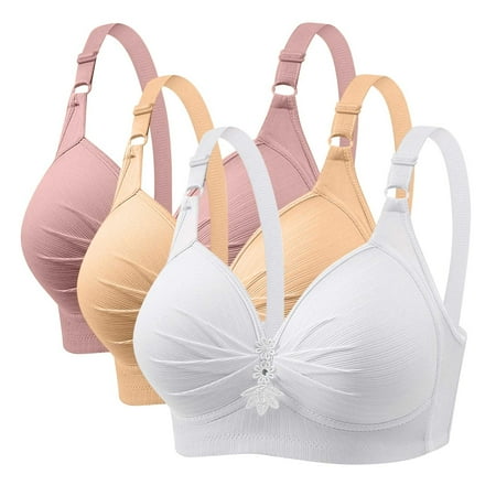 GERsome Women s Pack of 3 Assorted Color Push Up Bra Full Coverage Bras Lace Padded Underwire Plunge Floral 3PCS#Pink/White/Beige M40/90BC