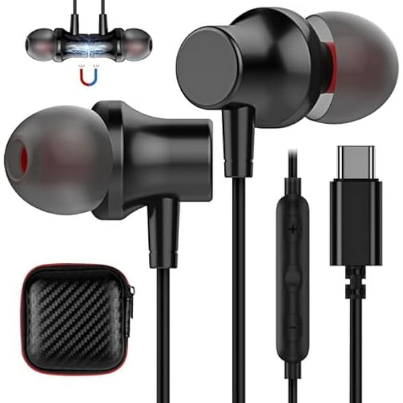 ZLC USB C Headphone, Type C Wired Earbuds Magnetic Bass Noise Canceling In-Ear Earphones Mic for iPhone 16 15 Pro Max 16e iPad 10 Pixel 9 8 for Samsung Galaxy S25 Ultra S24 S23 A16 A56 for OnePlus 13