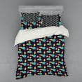 thumbnail image 1 of Tropical Duvet Cover Set, Palm Leaves and Paint Blots Polka Dots Geometrical Design Pattern, Bedding Set with Shams and Fitted Sheet, 3 Sizes, by Ambesonne, 1 of 3
