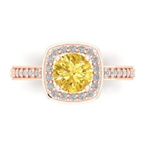 1.335 ct Round Cut Simulated Yellow Diamond Solitaire with Simulated Diamond Accents 18K Rose Gold Womens Engagement Ring
