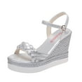 thumbnail image 2 of BONIXOOM Wedge Sandals for Women Clearance Fall Buckle Wedge Casual Fashion Womens Shoes Silver Size 7, 2 of 6