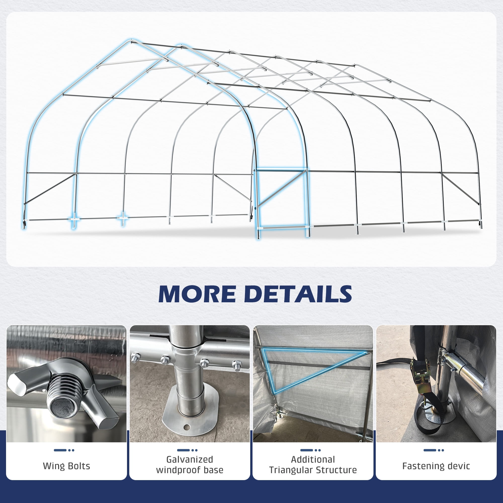 Mellcom 20x20 ft Carport, Heavy Duty Carports and Shelters with Galvanized Steel Frame and Waterproof 3-Layer PE Cover, Fits 2 Cars, Boat, Farm Equipment, Silver Gray