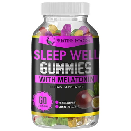 Pristine Foods Sleep Well Melatonin Gummies - Natural Sleep Aid Non-Habit Forming Anxiety & Stress Support - 60 Gummy