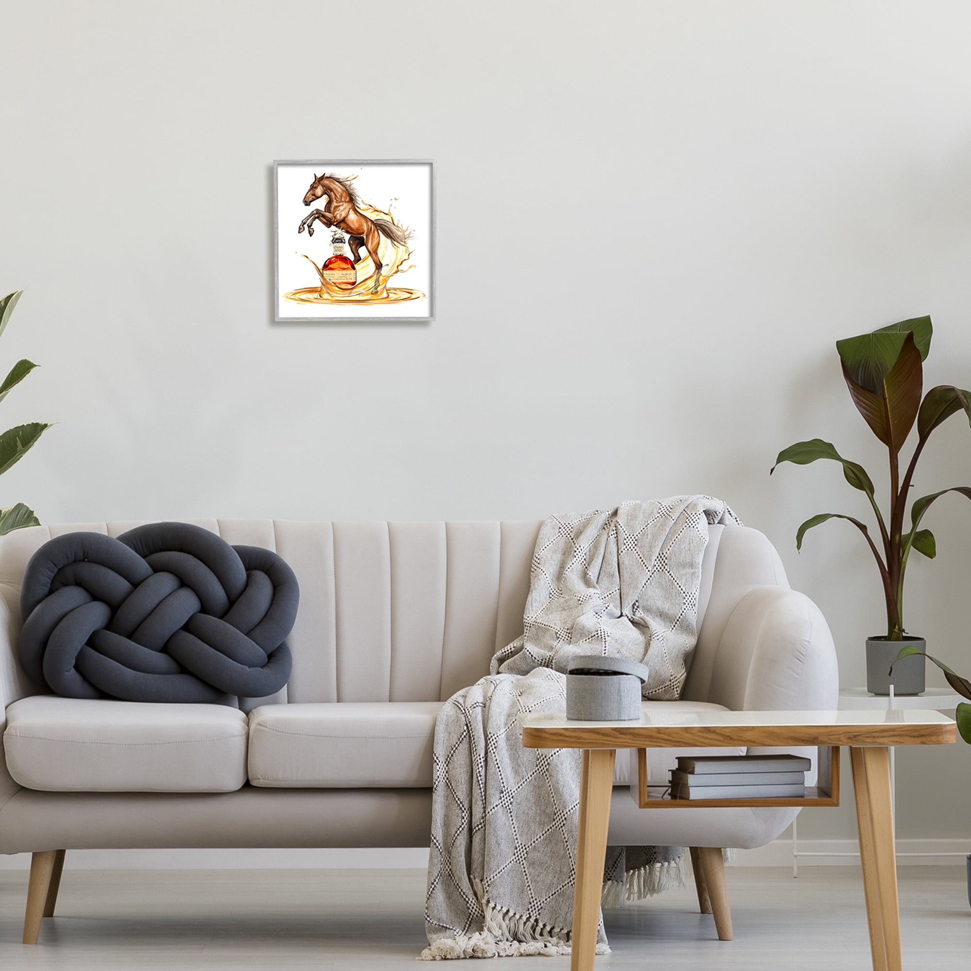 Stupell Industries Horse & Whiskey Bottle Animals & Insects Painting Gray Framed Art Print Wall Art, 12 x 12