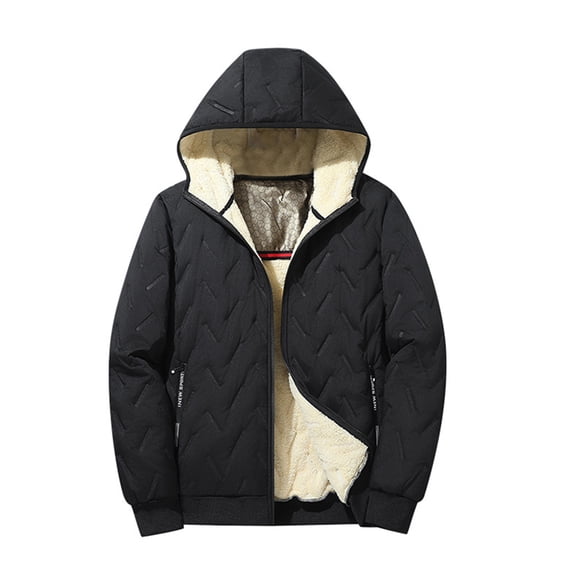 WTOBBY Men's Solid Color Casual Cotton Zipper Long-Sleeve Jacket, Graphene Hooded Cotton Jacket with Sport Pocket Label, Warm and Lightweight for Outdoor Activities,Black L