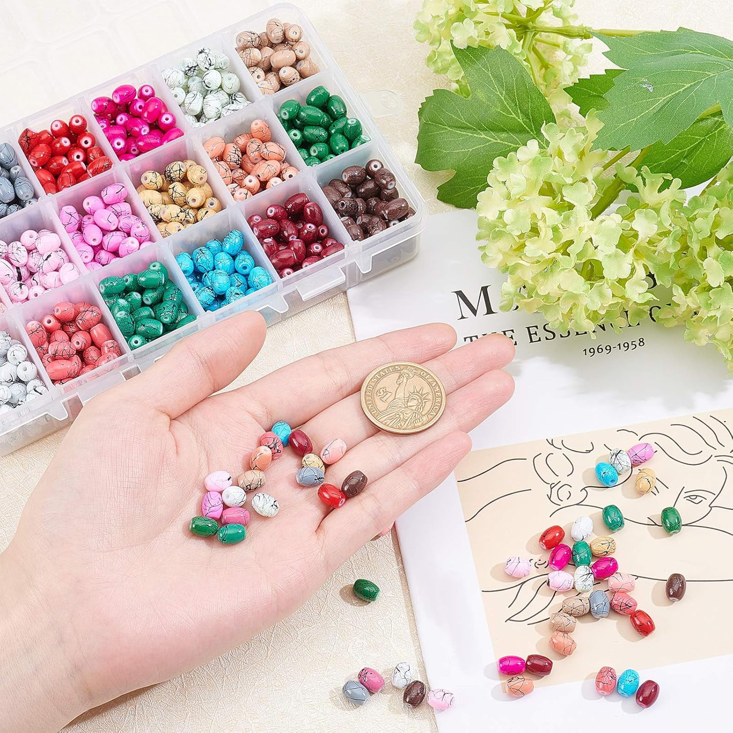 900pcs 18 Colors DIY Baking Painted Drawbench Glass Beads Stretch Bracelet Making Kits with Steel Scissors Elastic Thread Stainless Steel Beading Needles Hole: 1mm DIY