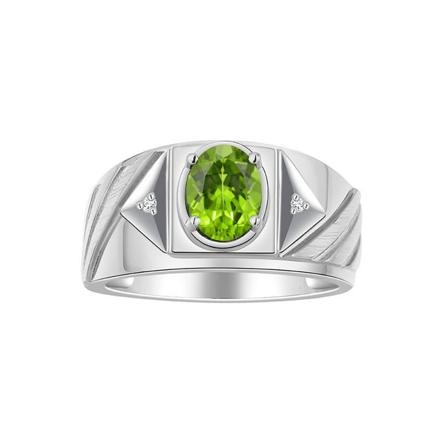 RYLOS Men's Rings Sterling Silver Rings Classic Designer Style 8X6MM Oval Gemstone & Diamond Ring Peridot Birthstone Rings For Men Size 9