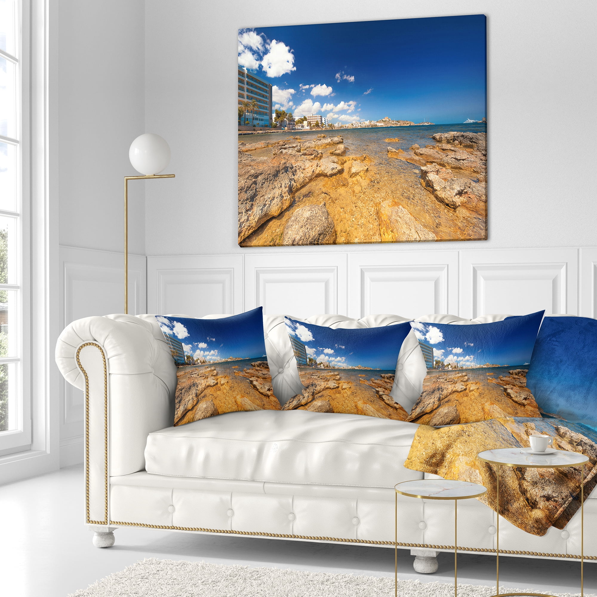 Designart Paradise Beach in Ibiza Island - Seashore Photo Throw Pillow - 16x16