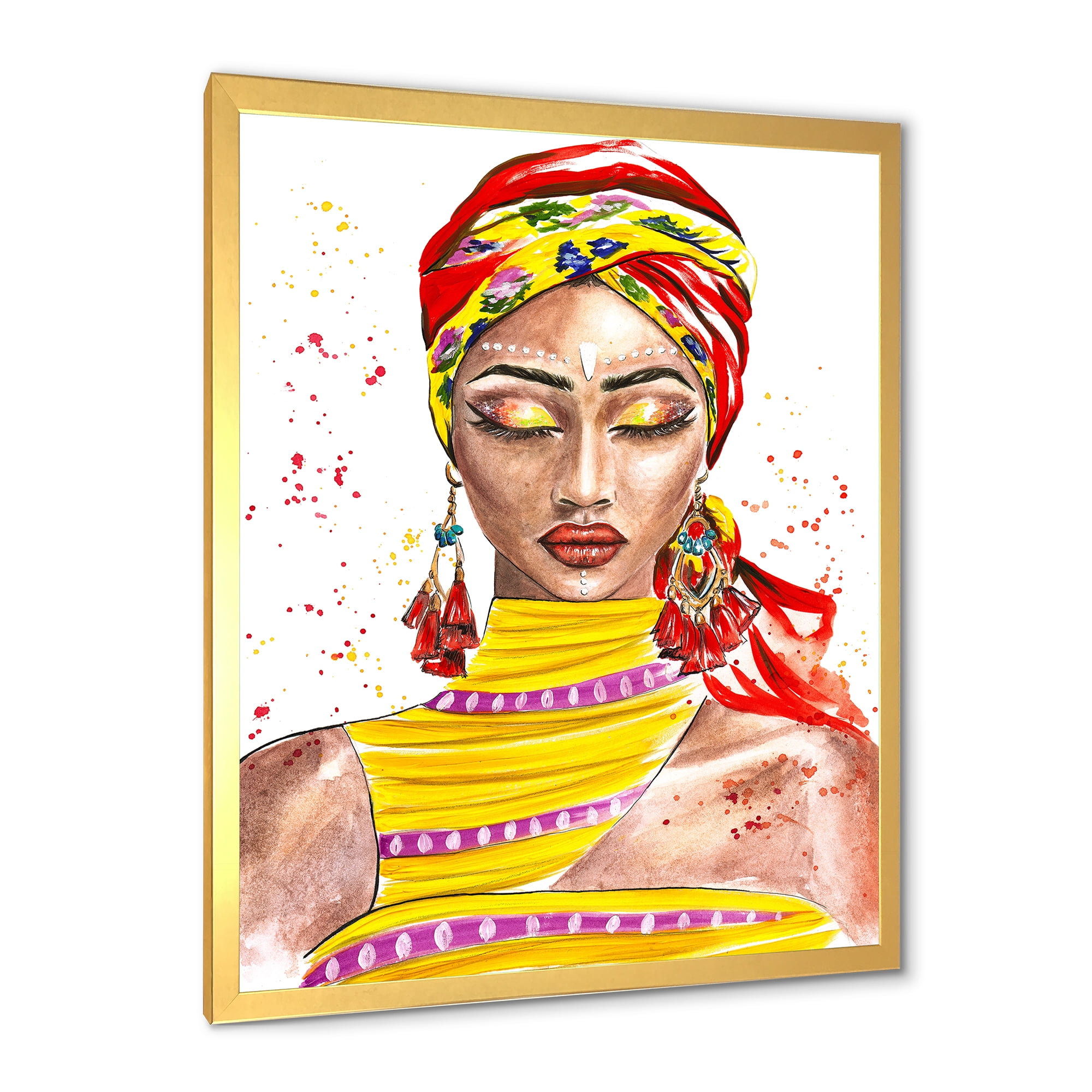 Designart 'Exotic Colorful Portrait of Afro American Woman' Traditional Framed Art Print
