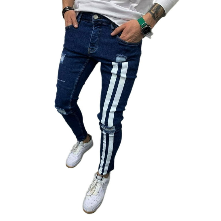 Distressed striped best sale jeans
