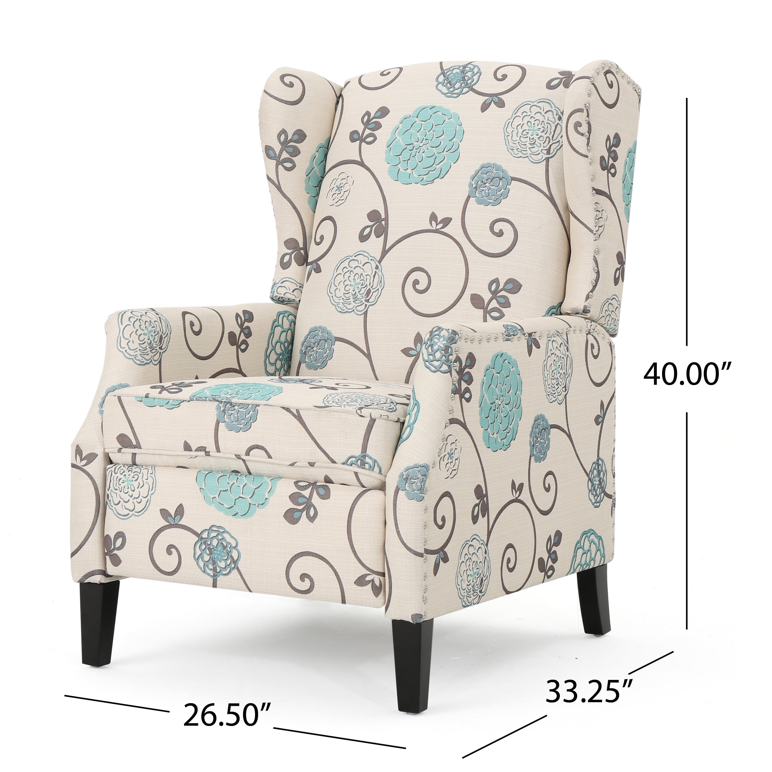 Noble House Demi Wingback Fabric Recliner, Set of 2, Light Beige, Blue