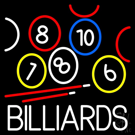 Billiards With Logo LED Neon Sign 16 x 16 - inches, Black Square Cut Acrylic Backing, with Dimmer - Bright and Premium built indoor LED Neon Sign for wall décor, arcarde, and storefront.