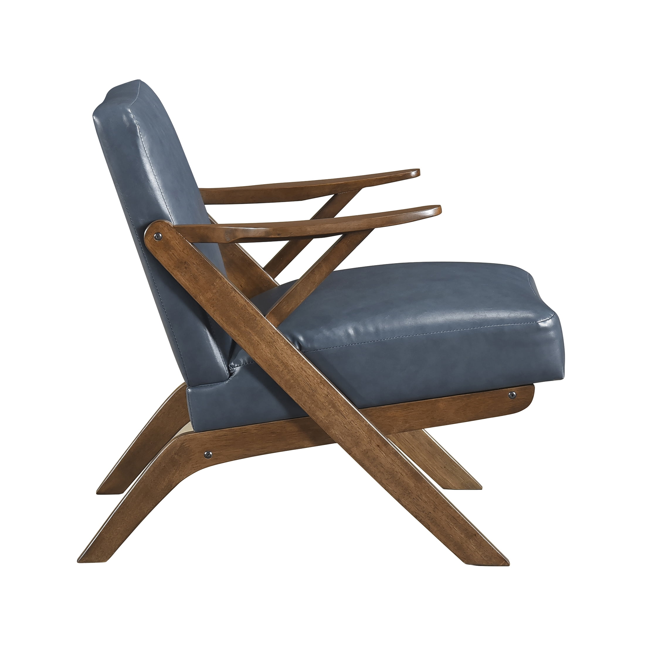 OakvillePark Loxbury Faux Leather Accent Chair, Blue/Brown Wood