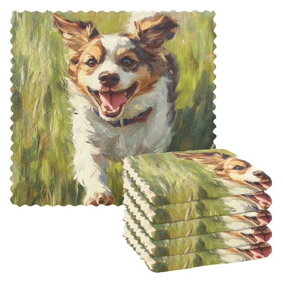 6 Pieces of Kitchen Towels 11x11Inch Kitchen Dish Cloths Kitchen Dish Towels Reuseable Cleaning Cloths Meadow Cute Dog