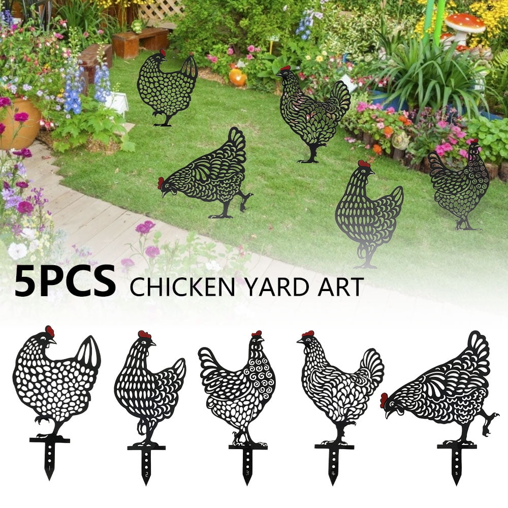 5x Chicken Yard Art Outdoor Garden Backyard Lawn Stakes Metal Hen Yard Decor 5x Chicken Yard Art Outdoor Garden Backyard Lawn Stakes Metal Hen Yard Decor