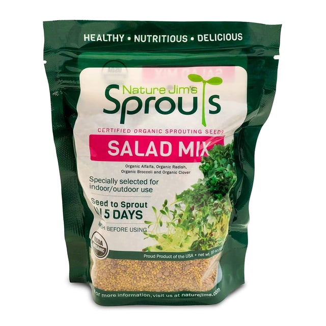 Nature Jims Sprouts Mezcla De Brotes De Ensalada - Mezcla De Ensalada Orgánica Para Cultivo - Semillas Microverdes Sin Ogm - Brócoli Saludable Alfalfa Rábano Trébol Semillas De Germinación Mezcla Vari