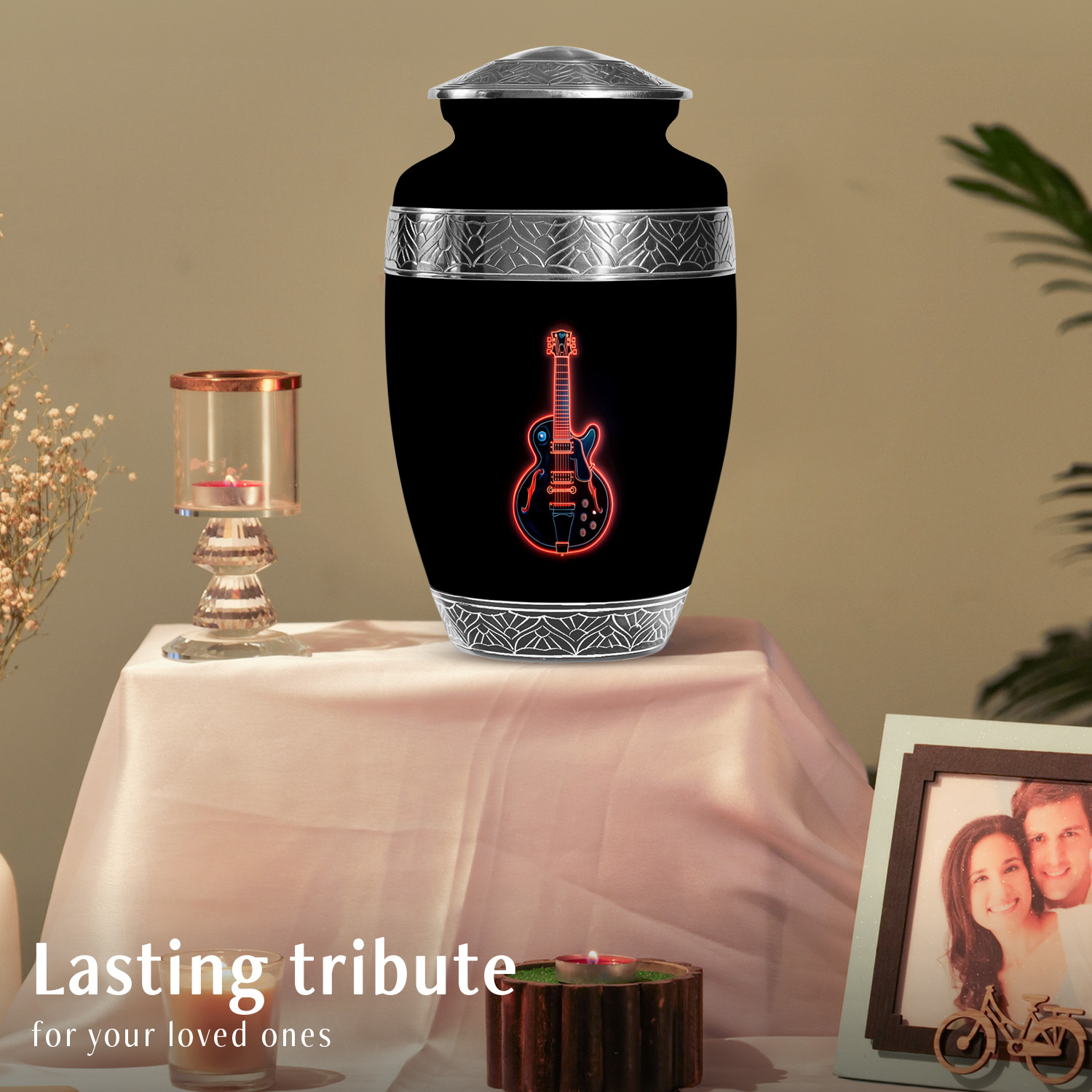 YATSKIA Neon Guitar Large Funeral Urns For Adult Ashes Men And Women, Cremation Urns For Human Ashes Adult Men And Women, (200 Cubic, Large 10 Inch)