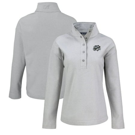 Women s Cutter & Buck Gray Omaha Storm Chasers Hunts Point Eco Textured Fleece Recycled Half-Snap Sweatshirt