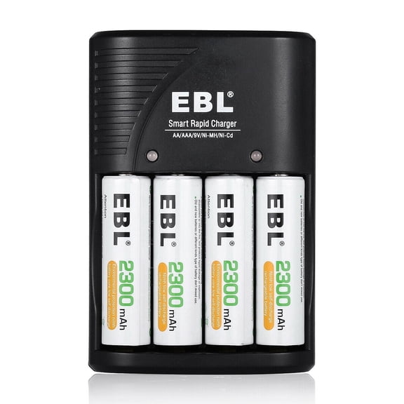 EBL Rechargeable AA Batteries (4 Pack), Double a Batteries with Battery Charger