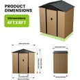 thumbnail image 3 of Historyli Shed Outdoor Storage Shed,6 X 4 FT Metal Garden Shed with Lockable Doors,Waterproof and Anti-UV,Slooping Roof Tool Shed for Backyard,Patio,Brown, 3 of 8