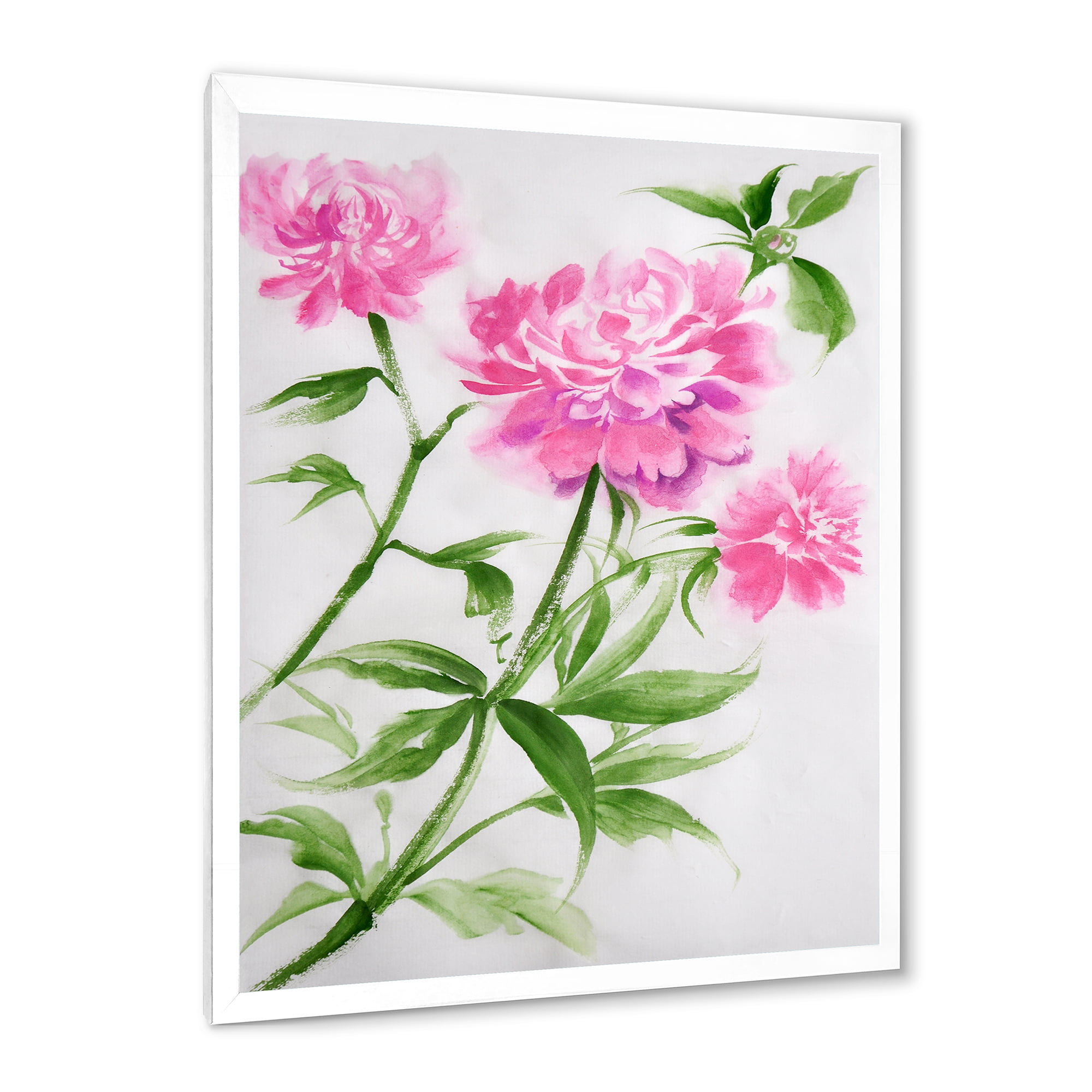 Designart 'Purple Peonies With Green Bush II' Traditional Framed Art Print