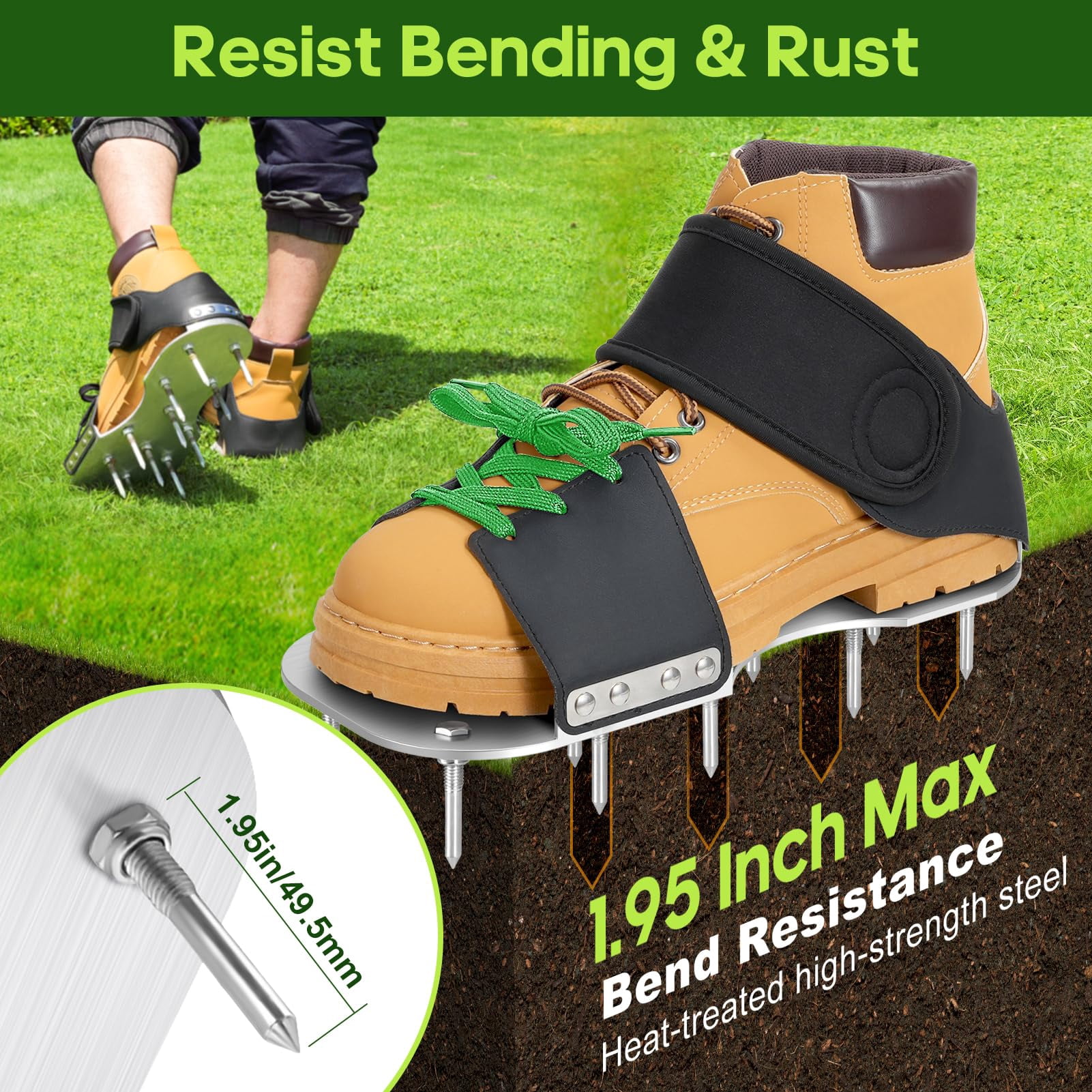 Aerator Shoes  Lawn For Grass With 3mm Metal Bottom Aeration Adaptable Straps Pre-assembled Aerating Bend-resistant Spikes Green