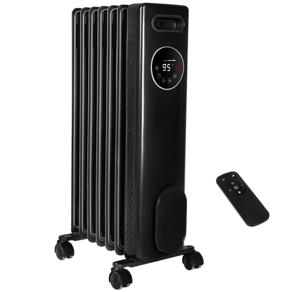 ROMSWI Oil Filled Radiator with 4 Modes, Electric heater with Remote and Wheel, Led Display, Digital Thermostat, 24H ON OFF Timer, Child Lock, Overheat & Tip-Over Protection,Indoor 1500W Black