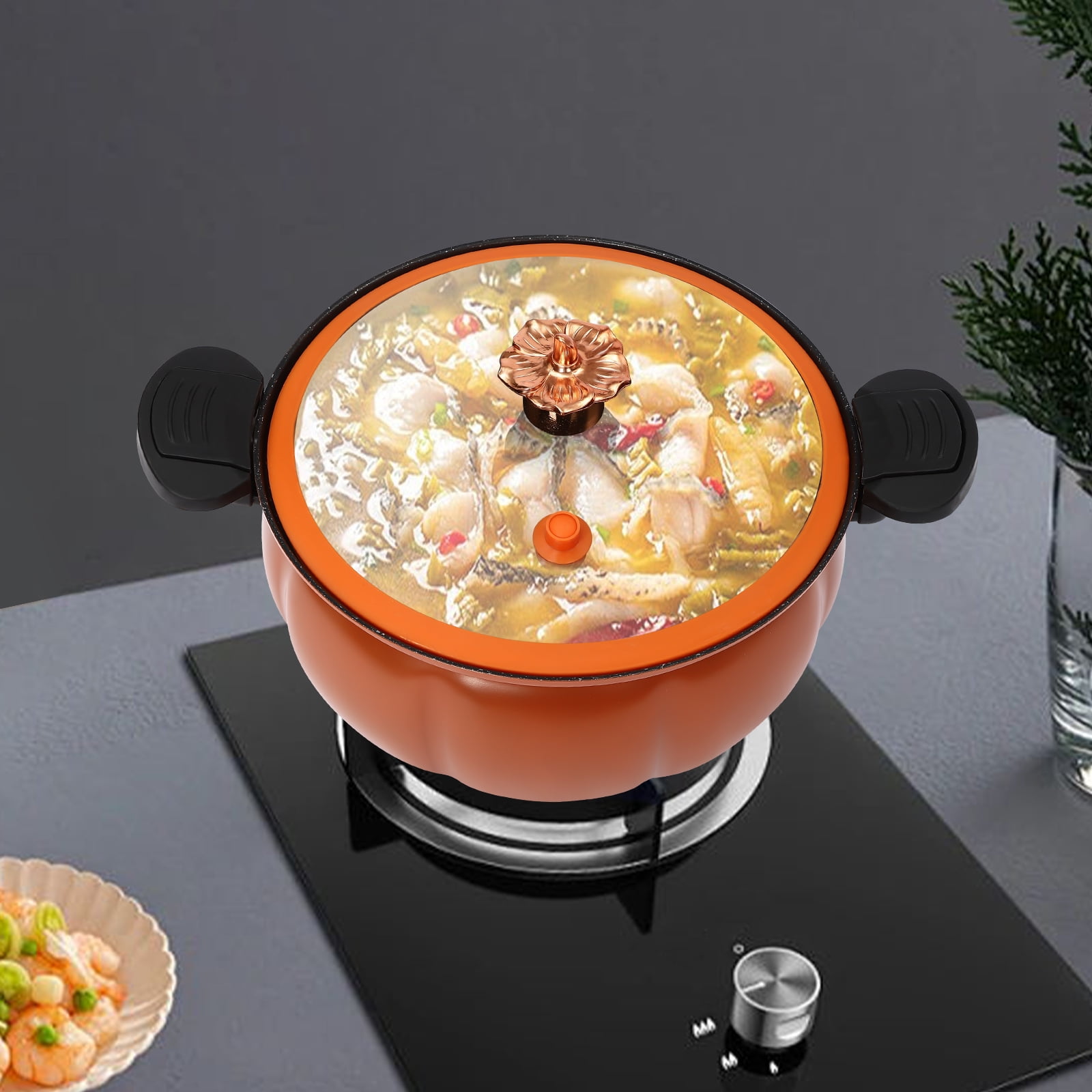 Micro Pressure Cooker, 8L Iron Micro Pressure Cooker With Clear Lid, Micro Pressure Cooking Pot, Pumpkin Shaped Multi-Function Micro Pressure Cooking Pot