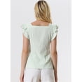 thumbnail image 3 of Top de verano a cuadros para mujer Allegra K Blusa de manga con volantes y cuello cuadrado Verde XL, 3 of 4