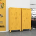 thumbnail image 4 of Double Door Pantry Cabinet Multifunctional Heavy Duty Storage Cabinet with 3 Layers Adjustable Shelves - 61 " Yellow Food Storage Cabinet for Living Room, Garage, Office Size： 61"H X 27.6"W X 13.8"D, 4 of 6