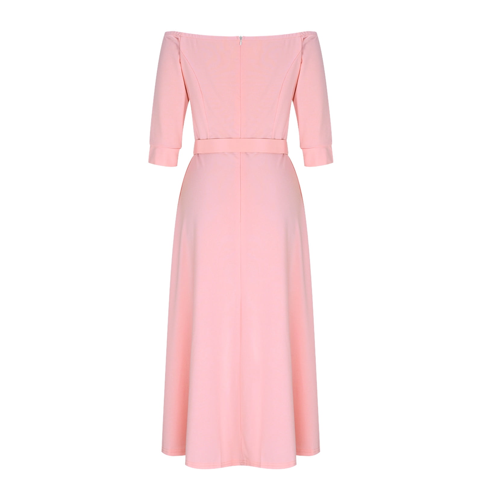 Womens One Shoulder 3/4 Sleeve High Waist A Line Maxi Dress with Belt Elegant Solid Color Office Work Party Style