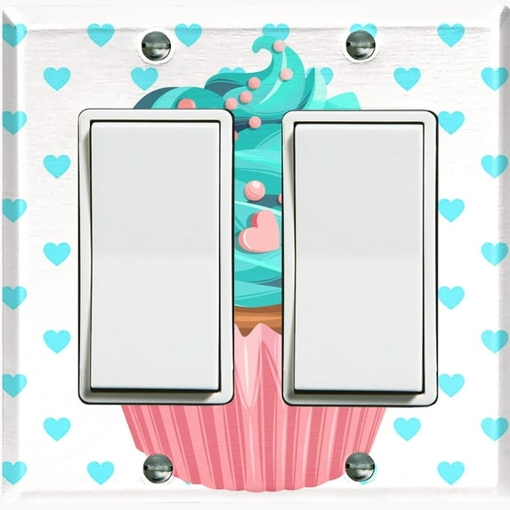 Metal Light Switch Plate Cover Teal Pink Cupcake Heart Wallpaper CAK031