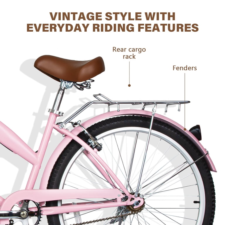 Hykolity 24" Adult Cruiser Bike, Single-Speed Pink photo 4