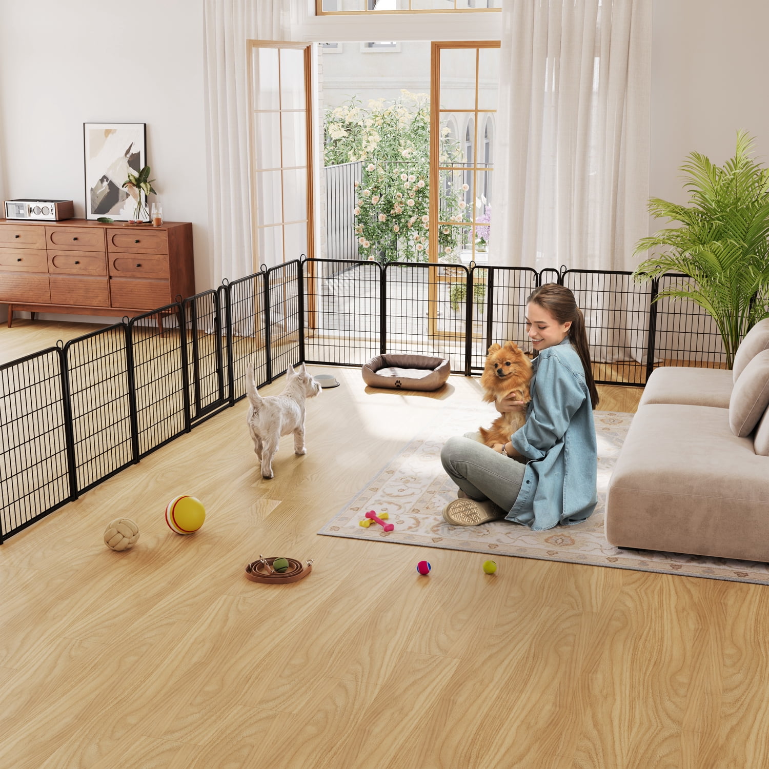 Alden Design 24 Panels Metal Dog Playpen with Door, 31.5″ Tall, Black