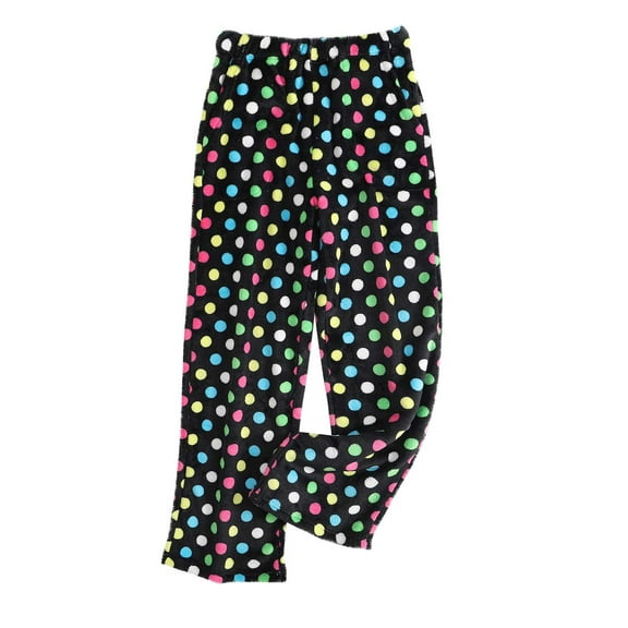 Womens Fuzzy Flannel Pajama Pants Comfy Soft Fluffy Plush Polka Dot Pj Pants High Waisted Wide Leg Lounge Pants