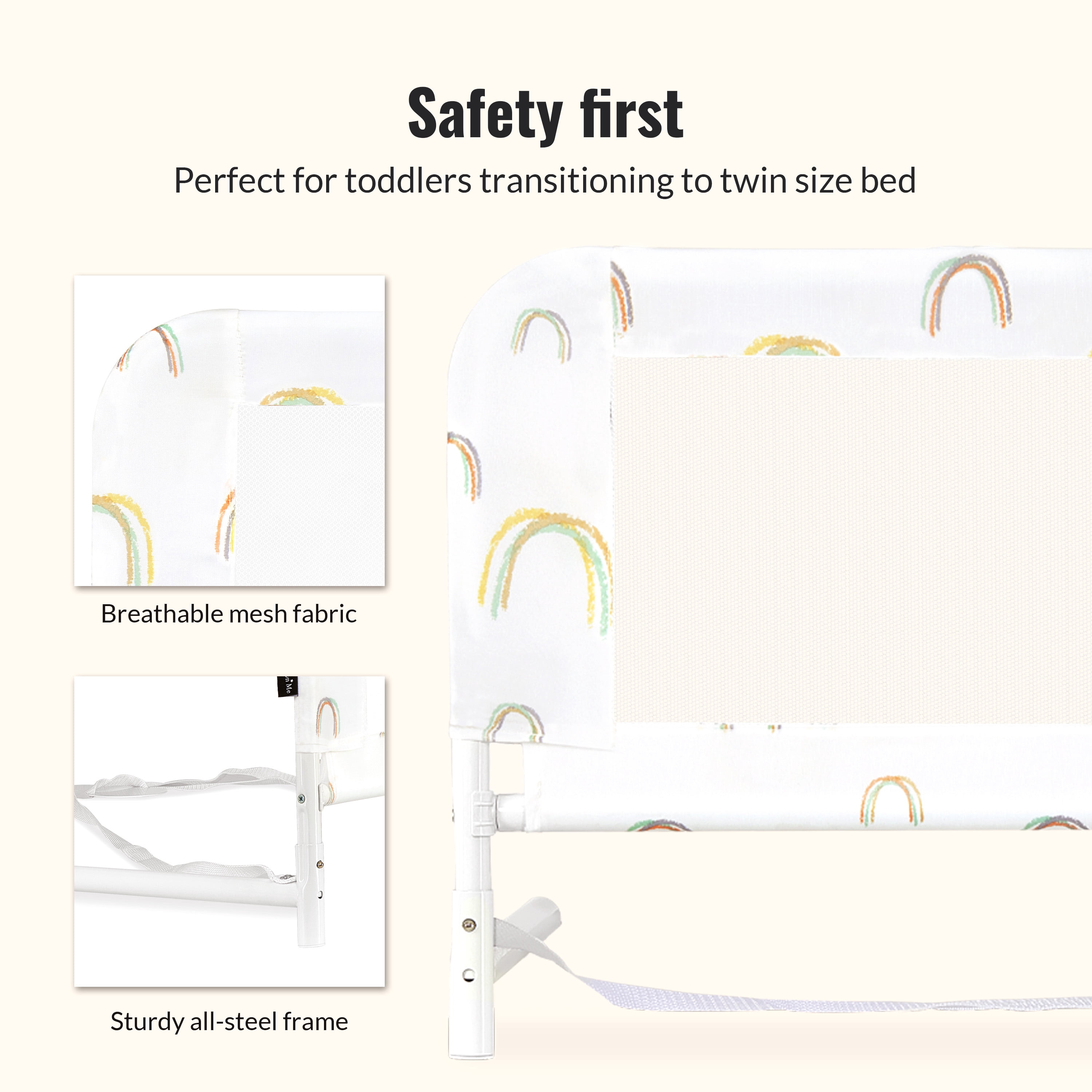 Dream On Me Adjustable Mesh Bed Rail, Rainbow Grey Print