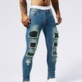 thumbnail image 6 of lkfuzj Men's Ripped Patch Skinny Jeans, Solid Color Button Stretch Slim Fit with Pockets, Trendy Distressed Denim Pants for Casual and Stylish Look, 6 of 9