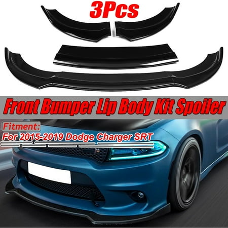 3X Gloss Black Front Bumper Lip Spoiler Splitter For 2015-2019 Dodge Charger SRT (Instruction Not Included)