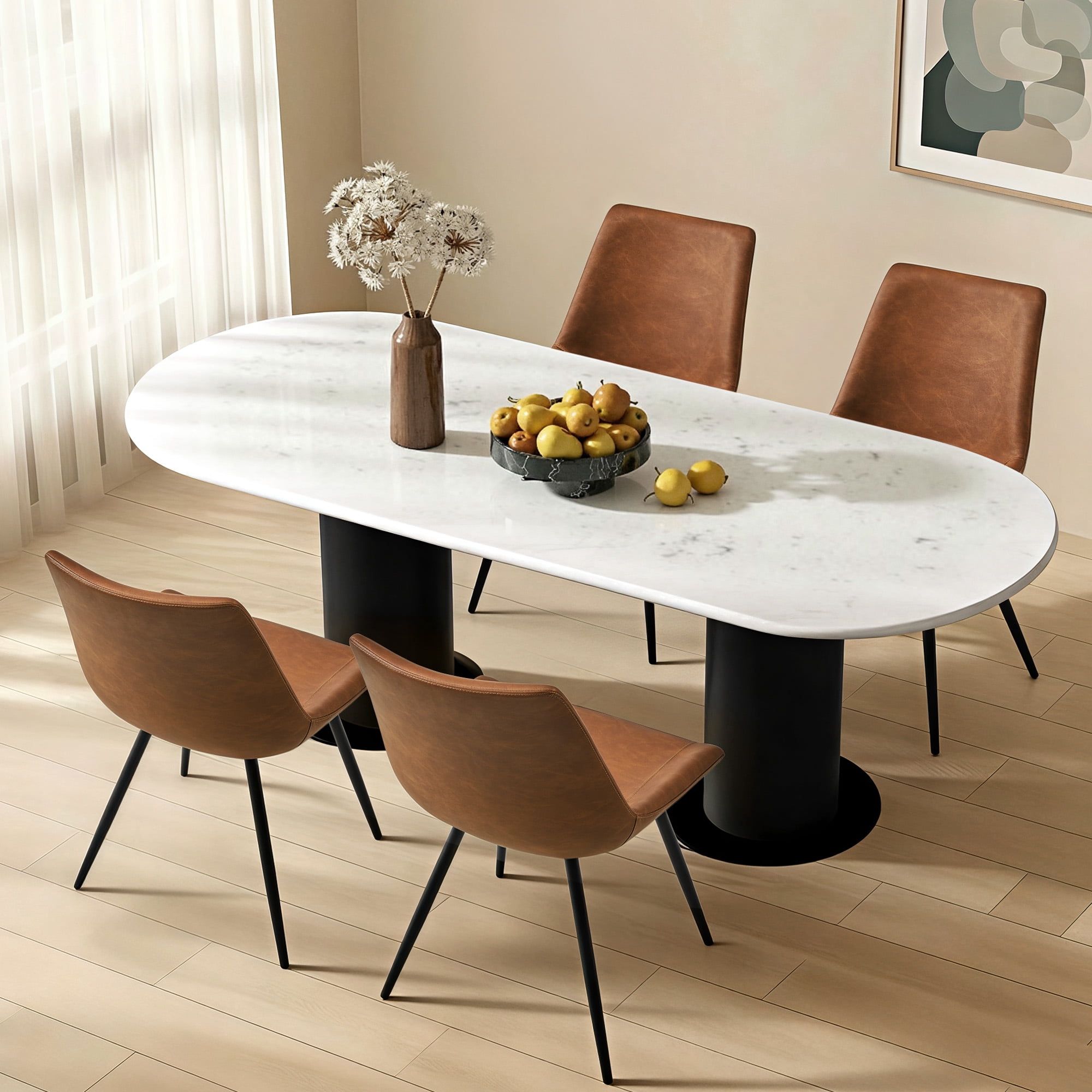 Alden Design 2PCS Faux Leather Dining Chairs with Metal Legs for Dining Room, Brown