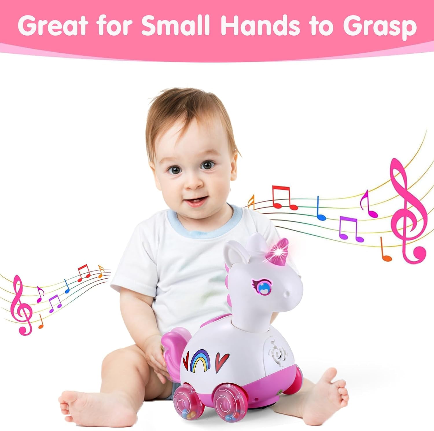 Baby Toys 6-12 Months, Tummy Time Musical Light Up Crawling Infant Toys 3 4 5 6 7 8 9 10 11 12 18 Month Easter 1st Birthday Baby Girl Gift Toddler Learning Activity Pink