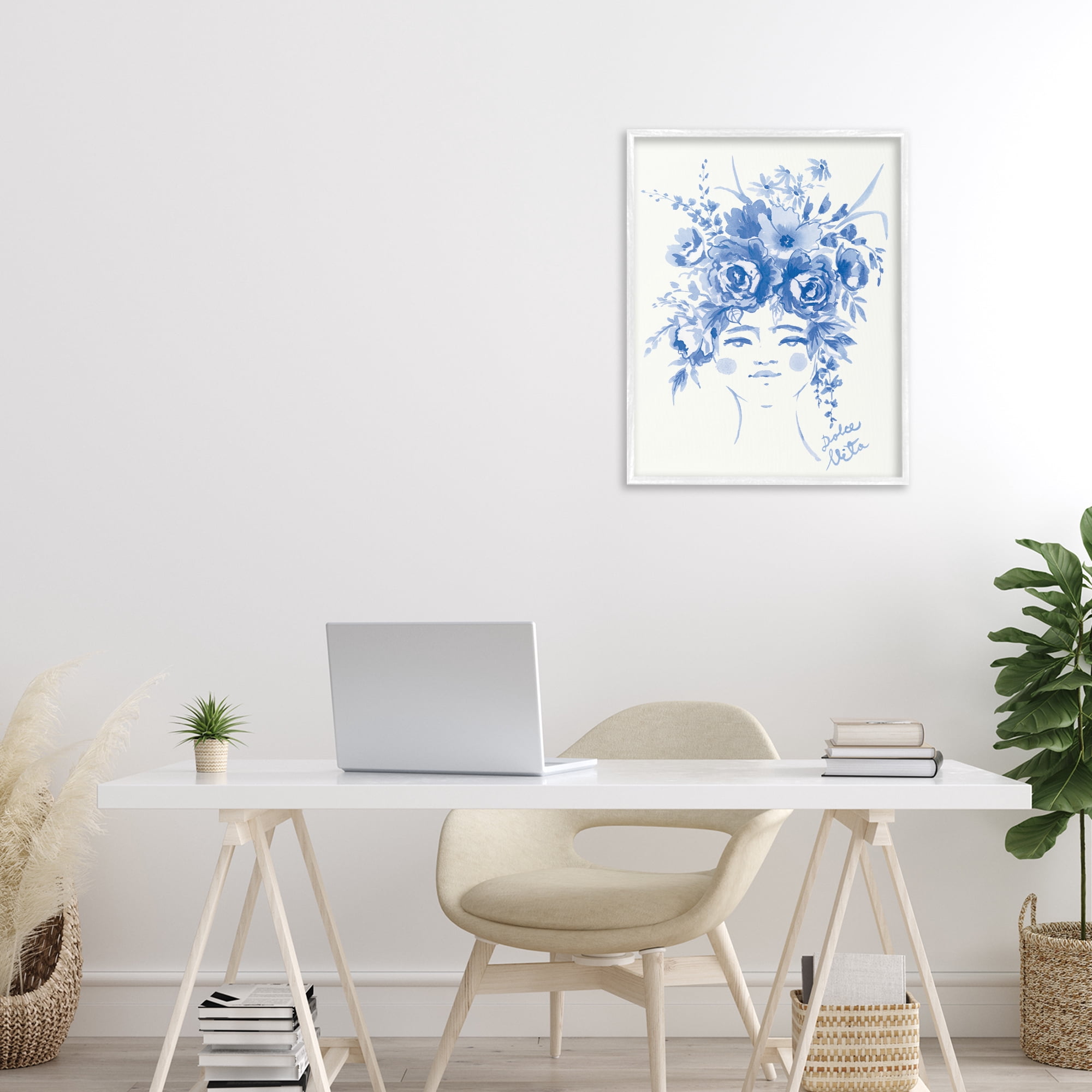 Stupell Industries Dolce Vita Woman with Roses White Framed Giclee Art, design by Karolina Sato