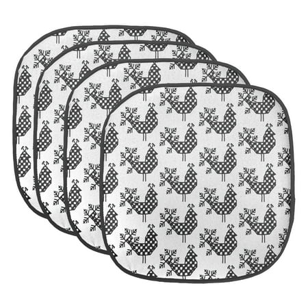 

Bird Chair Seating Cushion Set of 4 Nature Inspired Russian Folk Pattern with Monochrome Squared Rooster Seat Pads for Office with Anti-slip Backing 16 x16 Charcoal Grey and White by Ambesonne