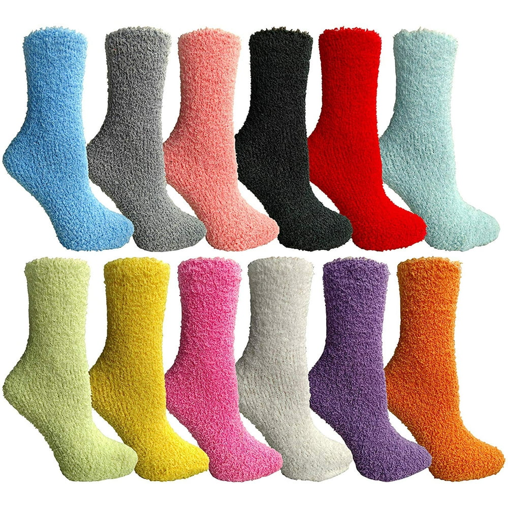 Wholesale Socks Deals 12 Pairs WSD Kids Fuzzy Cozy Crew Socks Solid