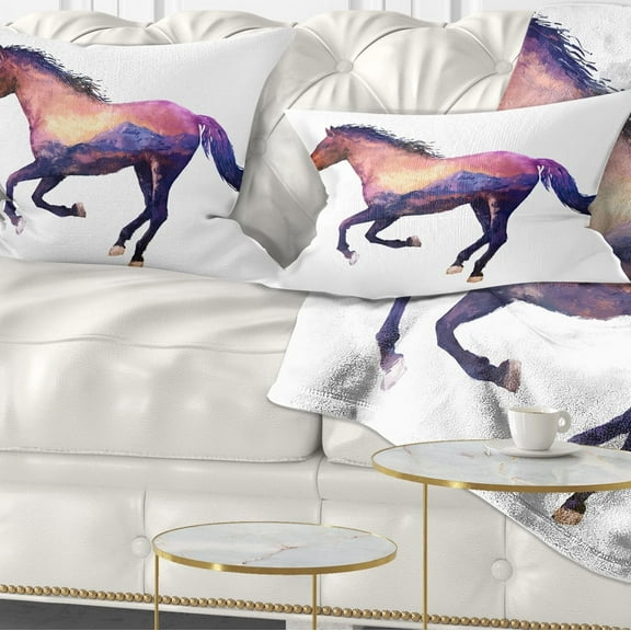 Designart Horse Double Exposure Illustration - Animal Throw Pillow - 12x20