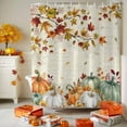 thumbnail image 3 of Shower Curtain 72"W x 72"L Fall Thanksgiving Pumpkins Maple Leaves Sunflowers Fabric Shower Curtains Set with Hooks Water Repellent Bathroom Curtains Machine Washable Bathroom Accessories, 3 of 6