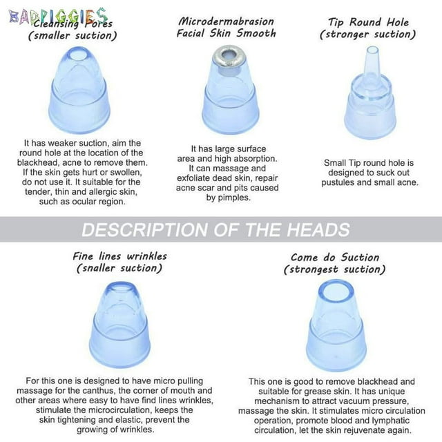 BadPiggies Electric Blackhead Vacuum Remover, Facial Pore Sucker Whitehead Blackhead Removal Cleansing Tool for Men and Women, White